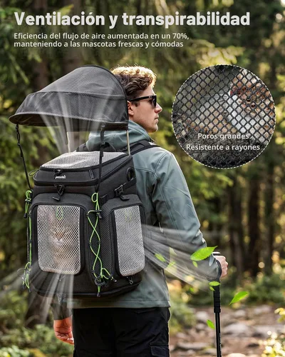 Vista 3 de Pecute Mochila para gatos, mochila transportadora de mascotas para Negro