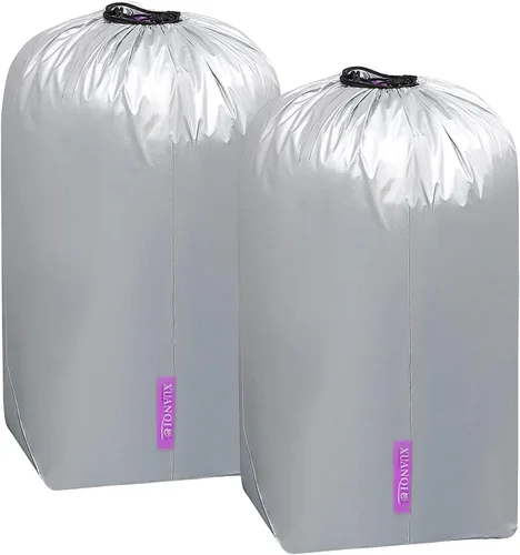 Vista 10 de Bolsa de lavandería de viaje extra grande con cierre de cordón, bolsas de almacenamiento de mantas de 130 litros, lavable a máquina, bolsa