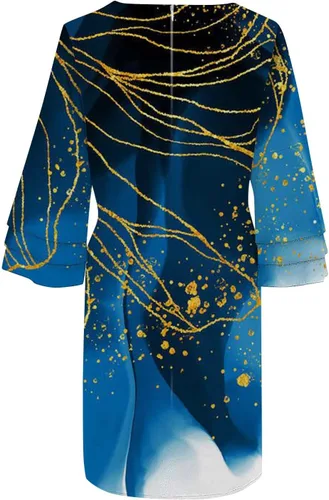 Vista 4 de FIRERO Vestidos de verano para mujer, a la moda, mangas 34, acampanadas, cuello en V, elegante, retro, floral, estampado de mariposas