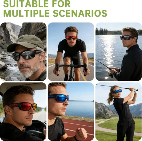 Vista 7 de Lentes de sol deportivos polarizados para hombre, envolventes UV400, para correr, pescar, ciclismo y conducir, TR90