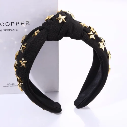 Vista 3 de ARATLENCH Diadema anudada con estrellas doradas y tachonadas con nudo en la parte superior ancha, diadema para Navidad, Año Nuevo, vacaciones