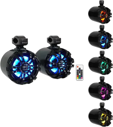 Vista 6 de Rockville RGHR45 - Receptor de agujero de calibre marino de 4 zonas, Bluetooth/Radio/Paquete remoto con cable con (2) Rockville WB65KLED 6.5