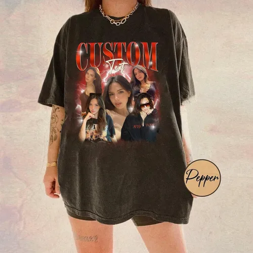 Vista 2 de NAZENTI Personaliza tus propias camisetas Bootleg Rap, personaliza tu texto vintage camiseta, camisetas gráficas personalizadas, regalo