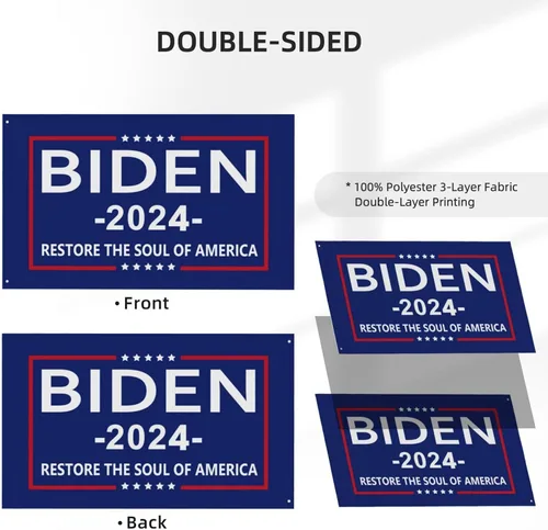 Vista 4 de Bandera Biden 2024 Restore The Soul Of America Bandera Joe Biden Kamala Harris Flag Pro Biden Bandera Premium de doble cara 3 x 5 pies, pancarta