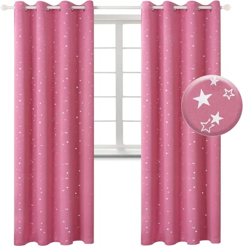 Vista 108 de BGment Cortinas opacas para dormitorio infantil, con aislamiento térmico, con ojales, estampado de estrellas plateadas, cortinas para oscurecer