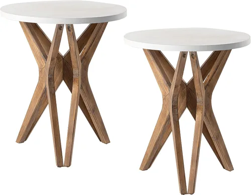 Vista 13 de Mesa auxiliar estilo rústico con pedestal, superficie envejecida con base de trípode, mesita de noche para sala de estar, moderna, decoración boho