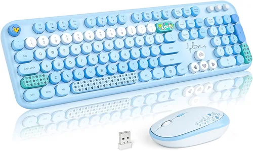 Vista 41 de MOFII Combo de teclado y mouse inalámbricos, teclado retro de máquina de escribir de 2.4 GHz, tamaño completo, lindos ratones inalámbricos, dongle