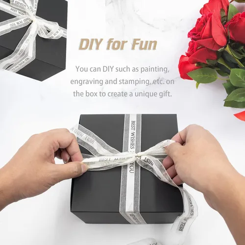 Vista 4 de opaprain Paquete de 10 cajas de regalo negras de 6 x 6 x 4 pulgadas con tapa, papel reciclable adecuado para bodas, festivales, regalos, graduación