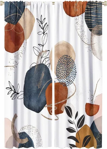 Vista 20 de Cortinas de hojas de otoño de mediados de siglo, cortinas opacas con aislamiento térmico y bolsillo para barra, 2 paneles de 45 pulgadas de largo x