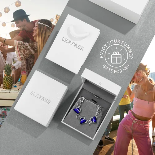 Vista 6 de Leafael - Pulsera de amor infinito con eslabones, corazón de cristal y piedra natal, regalos para mujer, tono plateado, 7 pulgadas con extensor de 2