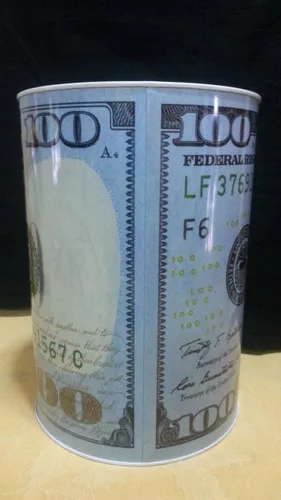Vista 3 de 100 dólar billete estaño banco de dinero JUMBO, billete de banco caja de dinero de metal de estaño 100$ billete caja de dinero de dólar, 8.5' alto x