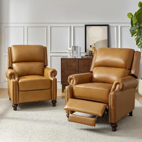 Vista 14 de HULALA HOME - Silla reclinable de piel auténtica, color beige
