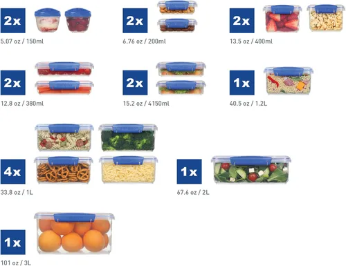 Vista 2 de Sistema KLIP IT Collection - Recipientes para almacenamiento de alimentos, 34 piezas, color azul