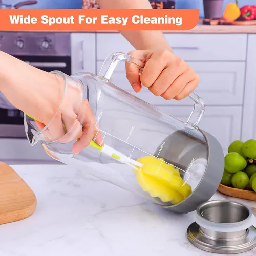 Vista 7 de Aofmee Jarra de vidrio de 68oz con tapa y mango para nevera, silicona gris