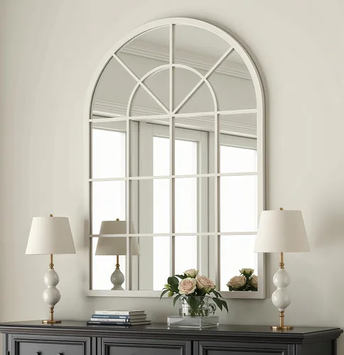 Vista 16 de Dewfig Espejo de Pared con Ventana Arqueada, 30"x20" Espejos de Panel de Ventana, Espejos de Tocador para Baño, Dormitorio, Entrada, Sala de Estar