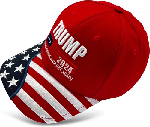 Vista 5 de Gorra de béisbol ajustable bordada en 3D con texto en inglés Make America Great Again, color rojo, Rojo