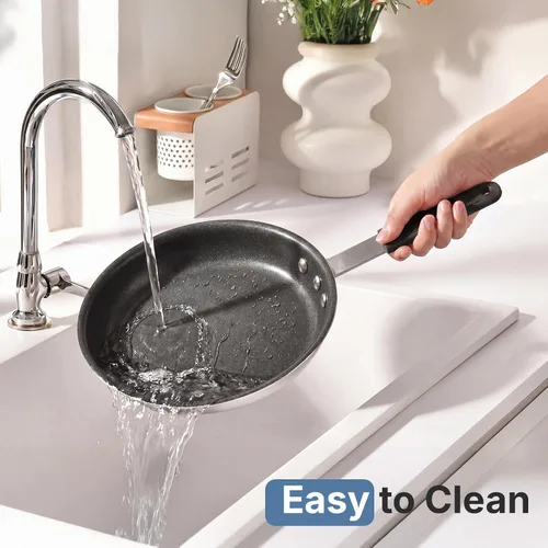 Vista 7 de Sweetcrispy Sartén antiadherente de 8 pulgadas, sartén de aluminio de calibre pesado con base y mango de acero inoxidable, sartén antiadherente