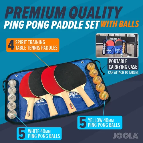 Vista 2 de JOOLA Family Premium Ping Pong Paddles Set of 4 - Advanced Table Tennis Rackets, 10 Training 3 Star Ping Pong Balls, and Storage Case - Competitive