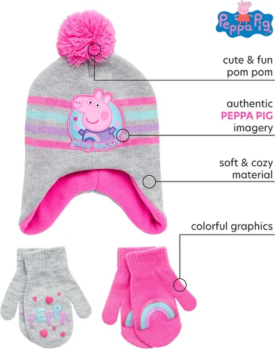 Vista 2 de Hasbro Sombrero de invierno Peppa Pig y 2 pares de mitones (2-4)