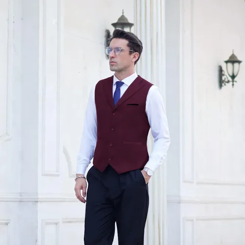 Vista 3 de COOFANDY Chaleco de traje de vestir formal ajustado para hombre, chaleco casual de negocios