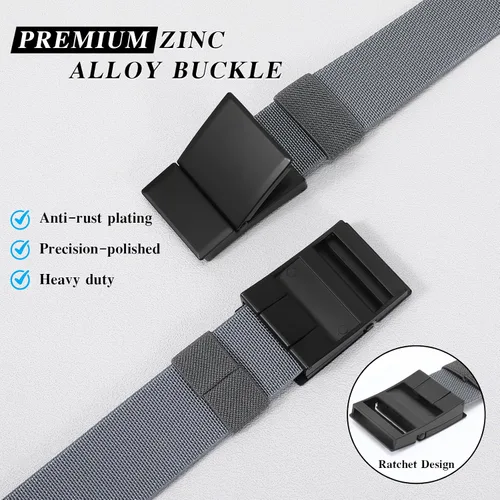 Vista 2 de SANSTHS Mens Belt 1.5", Casual Web Golf Ratchet Belts for Men, Stretch Nylon Work Belts with Flip Top Buckle, Black Grey