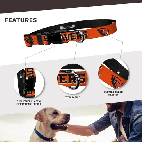 Vista 5 de Oregon State University Beavers - Collar de perro con licencia universitaria, ajustable, 3/4 pulgadas de ancho, pequeño, naranja