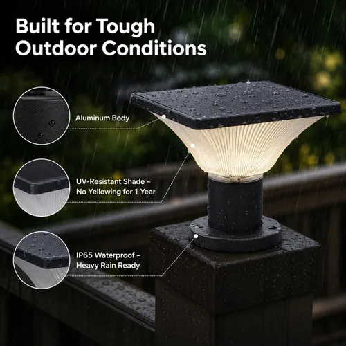 Vista 4 de Luces solares para postes – Encendido/apagado automático para exteriores – Luces solares para postes al aire libre 4x4 – Luces solares para poste