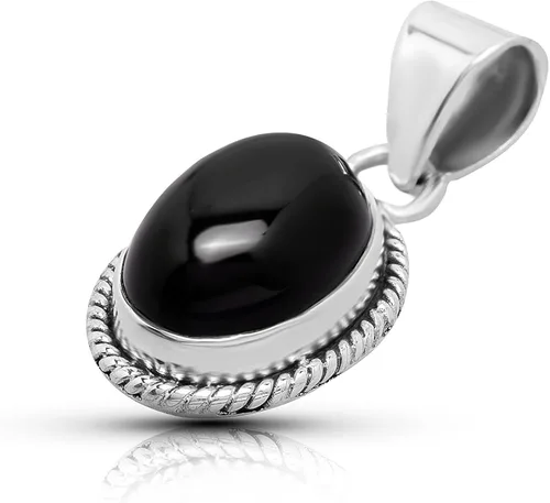 Vista 2 de Plata de ley 925Negro Onyx Oval Stone Colgante Étnico, diseño clásico