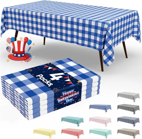 Vista 32 de Smiry Paquete de 3 Manteles Desechables de Cuadros Gingham Color Caqui - 54" x 72" Mantel de Plástico de Servicio Pesado, Cubiertas de Mesa