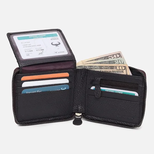 Vista 5 de Alphahide Cartera con bloqueo RFID para hombre piel de vaca auténtica con cremallera doble para padres