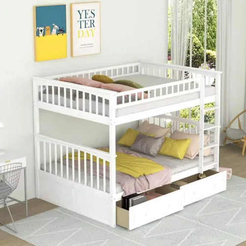 Vista 17 de Harper & Bright Designs Litera convertible de madera individual sobre cama matrimonial con 2 cajones de almacenamiento y escalera, se puede dividir