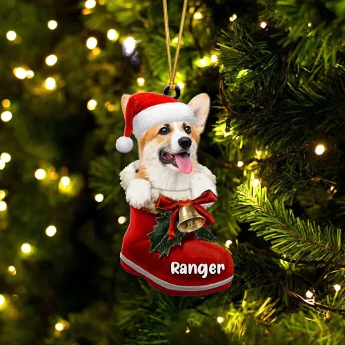 Vista 84 de Amantes de los perros de Navidad – Akita Inu Dog in Santa Boot Adorno de Navidad, adorno personalizado en forma 2D, adorno de Navidad, personaliza