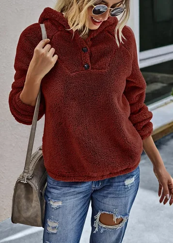 Vista 6 de KIRUNDO 2021 Sudaderas con capucha de forro polar para mujer, de manga larga, estilo casual, con bolsillos.