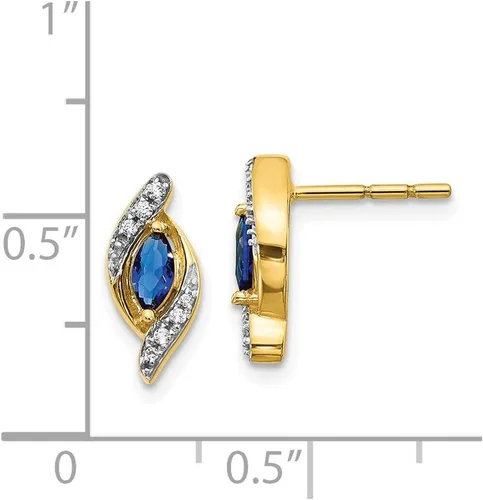 Vista 2 de Aretes colgantes de oro amarillo macizo de 14 k con diamantes y piedras preciosas de septiembre azul zafiro - 0.472 in x 0.197 in (.07 cttw.), Gema