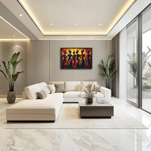 Vista 3 de Arte de pared grande para sala de estar, lienzo africano, decoración de pared, imágenes tribales afroamericanas, siluetas de mujeres, pinturas