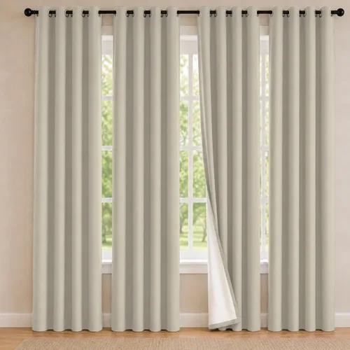 Vista 15 de 2 paneles de cortinas 100% opacas, de peso medio, con aislamiento térmico y ojales para dormitorio, sala de estar, tratamiento de ventana