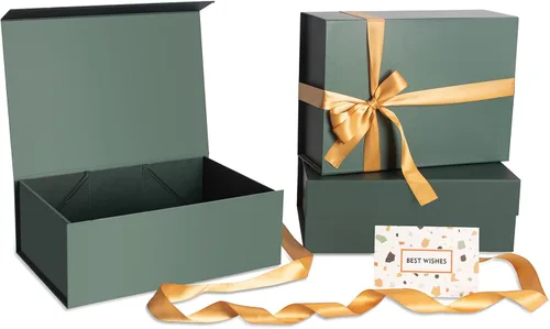 Vista 9 de Cajas de regalo negras con tapas, paquete de 3, caja de regalo mediana de Negro