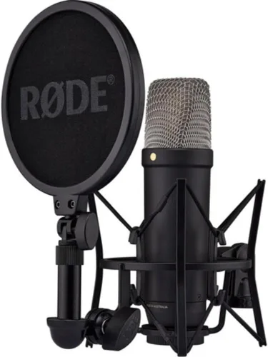 Vista 2 de Rode NT1 (Negro) Paquete de Micrófono de Condensador Híbrido de Estudio de 5ª Generación con Soporte de Micrófono Kellards PST2 de Altura Ajustable