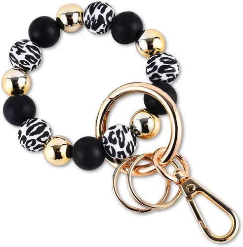 Vista 26 de Junyuerly Pulsera Llavero de Silicona con Cuentas para Mujeres, Brazalete Elástico con Anillo de Llaves Cuenta azul