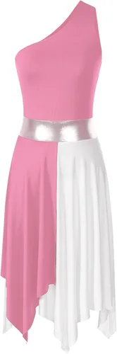 Vista 22 de Vestido de mujer de alabanza litúrgica con bloques de color, sin mangas, con dobladillo irregular, de estilo lírico para danza Borgoña