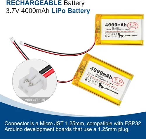 Vista 6 de Batería LiPo de 3.7V 124065 4000mAh, recargable 1S 3C, conector Micro JST 1.25, placa de protección dual, 1 paquete