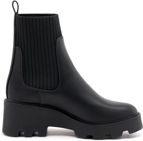 Vista 3 de vodvob Botas Chelsea elásticas para mujer, tacón grueso, plataforma, suela de lengüeta, botines al tobillo