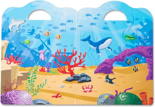 Vista 9 de Juego de calcomanías Melissa & Doug con temática de océano, juguete de viaje con fondo de doble cara, 40 calcomanías infladas reutilizables