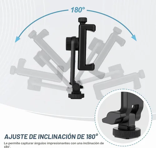 Vista 4 de Soporte universal de trípode para teléfono celular, soporte de zapata caliente para cámara con abrazadera de rotación de 360 grados, orificio