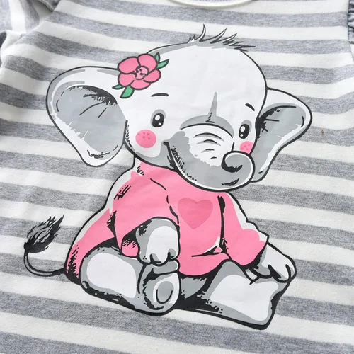 Vista 5 de Conjunto de ropa de bebé niña 2 piezas de manga larga con patrón de dibujos animados trajes infantiles Gris