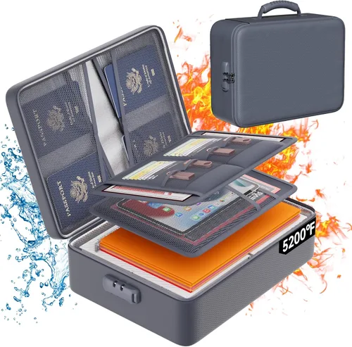 Vista 15 de DocSafe - Bolsa de documentos con cerradura, funda de almacenamiento de archivos de 3 capas ignífuga con cierre resistente al agua, bolsa