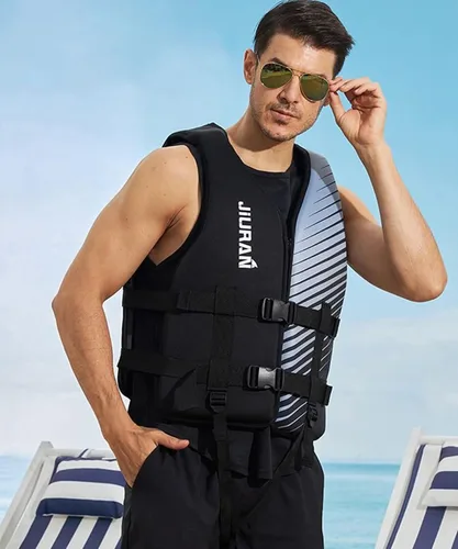 Vista 3 de Chaleco de kayak para adultos con correas para las piernas, chaqueta de chaleco de natación de secado rápido para navegación, pesca, surf, chaqueta
