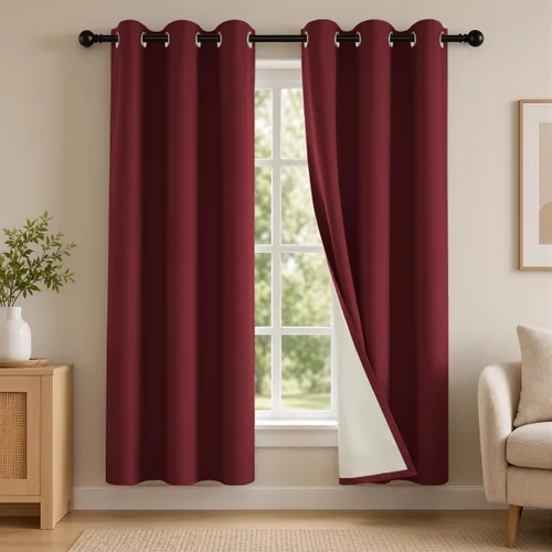 Vista 105 de 2 paneles de cortinas 100% opacas, de peso medio, con aislamiento térmico y ojales para dormitorio, sala de estar, tratamiento de ventana