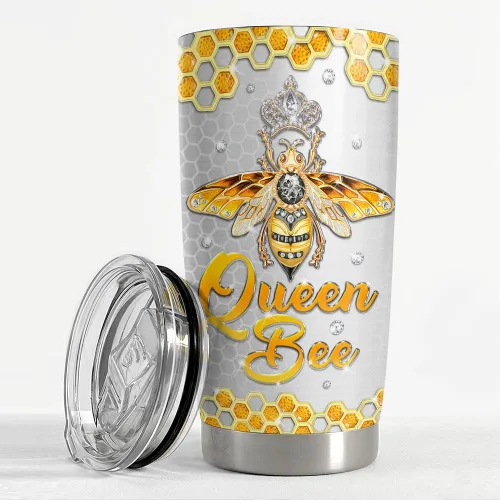 Vista 3 de SANDJEST Vaso Térmico de Abeja 20oz con Dibujos de Joyería, Vasos Térmicos Aislados de Acero Inoxidable, Regalos para Mujeres y Niñas, Taza de Café