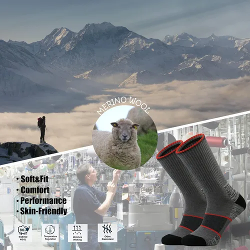 Vista 4 de Ortis Calcetines acolchados de lana merino para hombre con control de humedad y peso ligero, transpirable para senderismo al aire libre y ciclismo